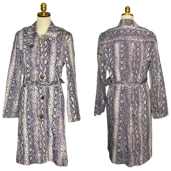 MICHAEL MICHAEL KORS  | Purple Cotton Blend Snakeskin-Print Trench Coat Size M - Picture 4 of 11
